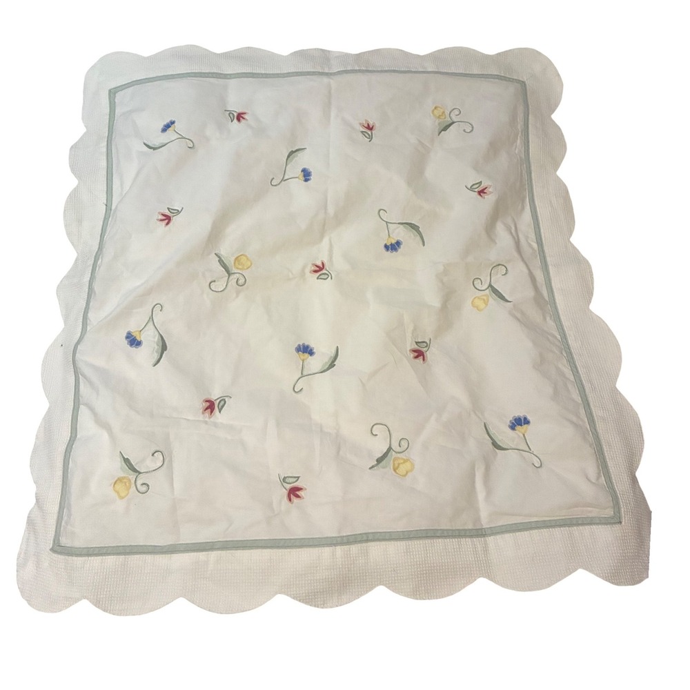 Cottagecore Floral Embroidered Scalloped Waffle Weave Square Pillow Sham 30x30